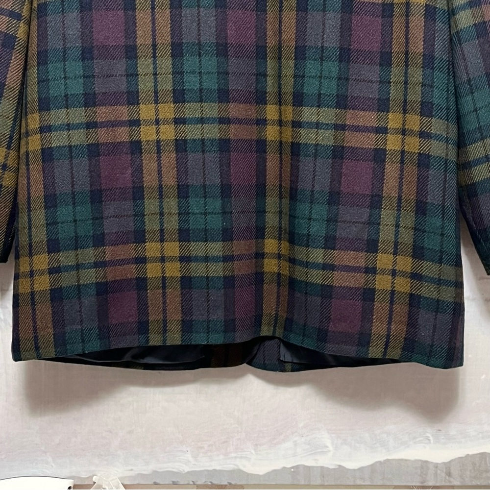 Vtg Requirements Wool Blend Blazer Womens Sz 16 Purple Green Tartan Plaid Jacket - Picture 11 of 16